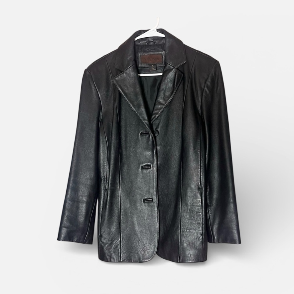 Siena Leather Women Y2K Black Button-Up Jacket 10 Blazer Whimsigoth Winter coat